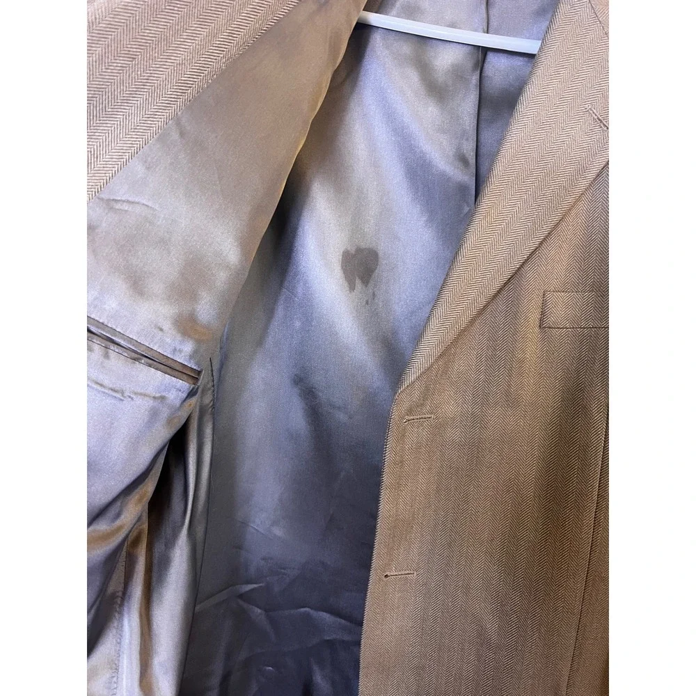 Chaps Gold Beige Herringbone Blazer 100%‎ Silk Sport Coat Business Casual 42L